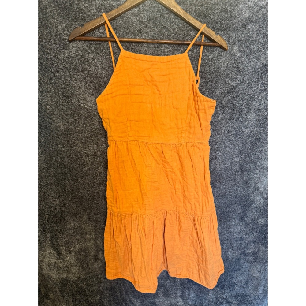 Lounge Orange Gauze Mini Dress Tiered Open Tie Back Sundress XS